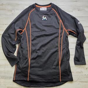 MIAMI MARLINS Baseball MAJESTIC Black SM Warmup Sweatshirt MLB w/ Pockets